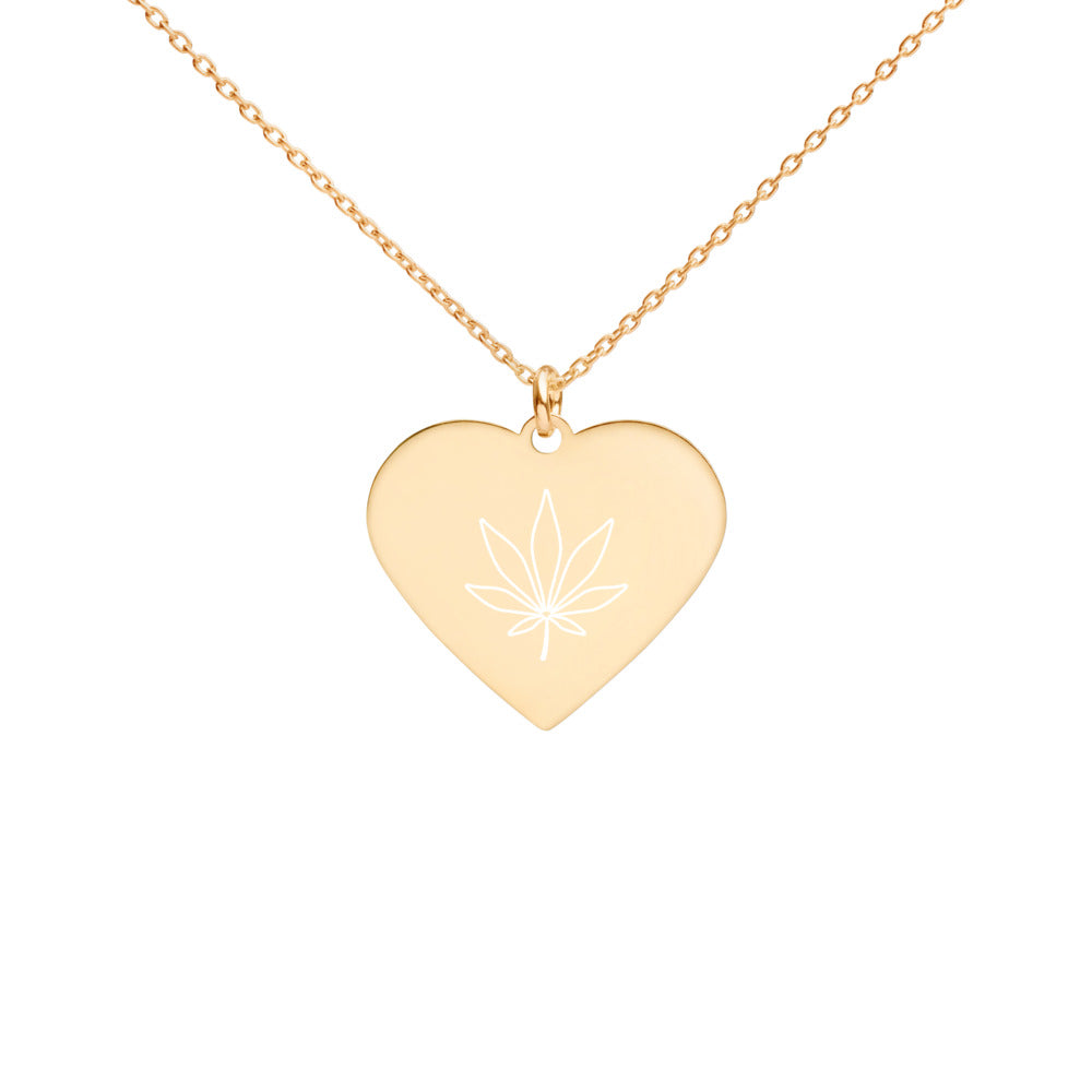 Mota Leaf Engraved Silver Heart Necklace